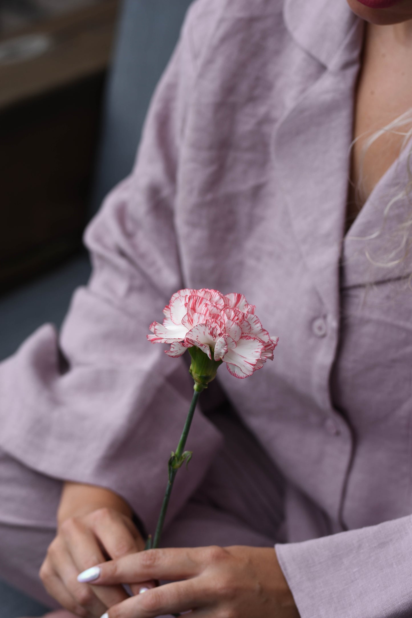 Short Sleeve & Shorts – Washed Linen Loungewear in Morning Mist (Ash Rose)
