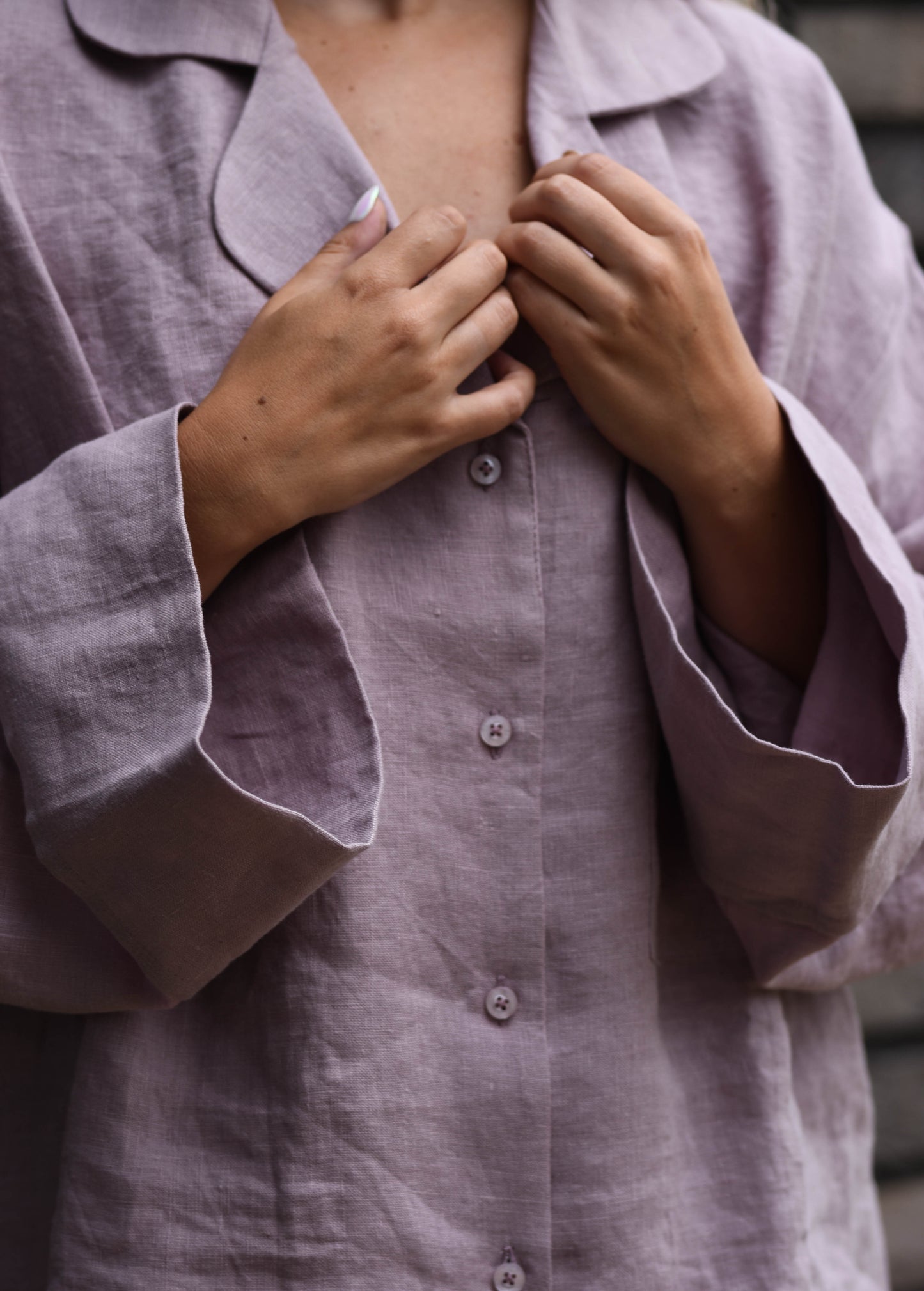 Short Sleeve & Shorts – Washed Linen Loungewear in Morning Mist (Ash Rose)