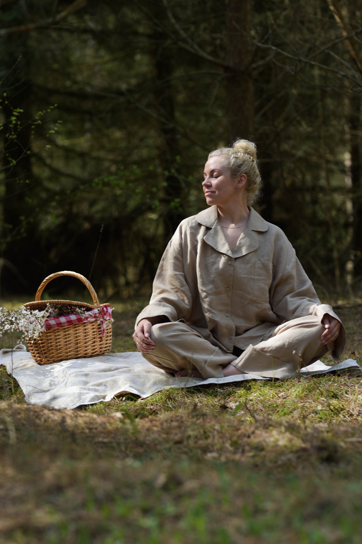 Long Sleeve & Shorts – Natural Linen Set in Warm Cocoa
