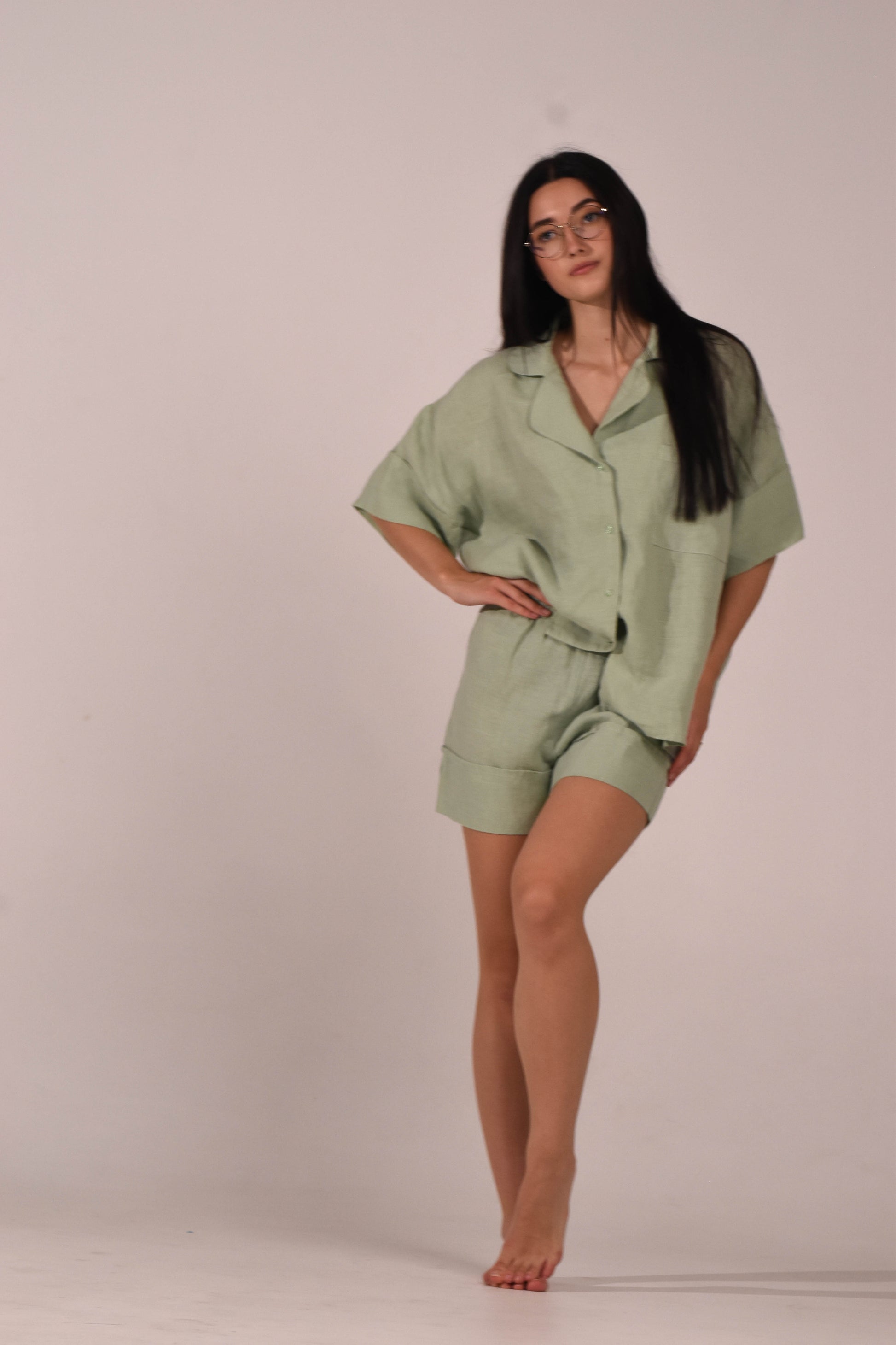 Short Sleeve Linen Shirt – Matcha - LinumLenis