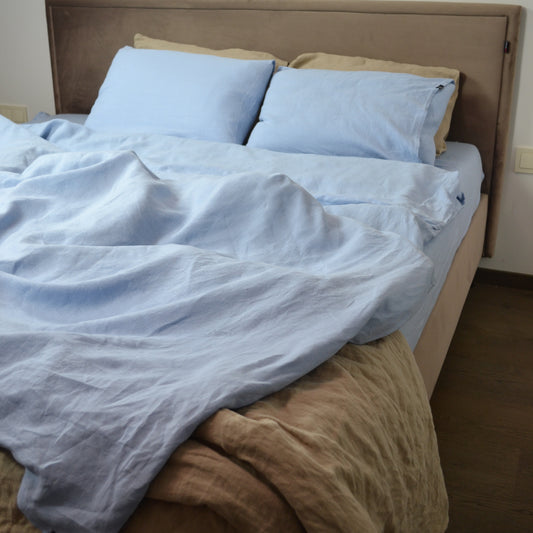 Linen Bedding Set – Light Blue