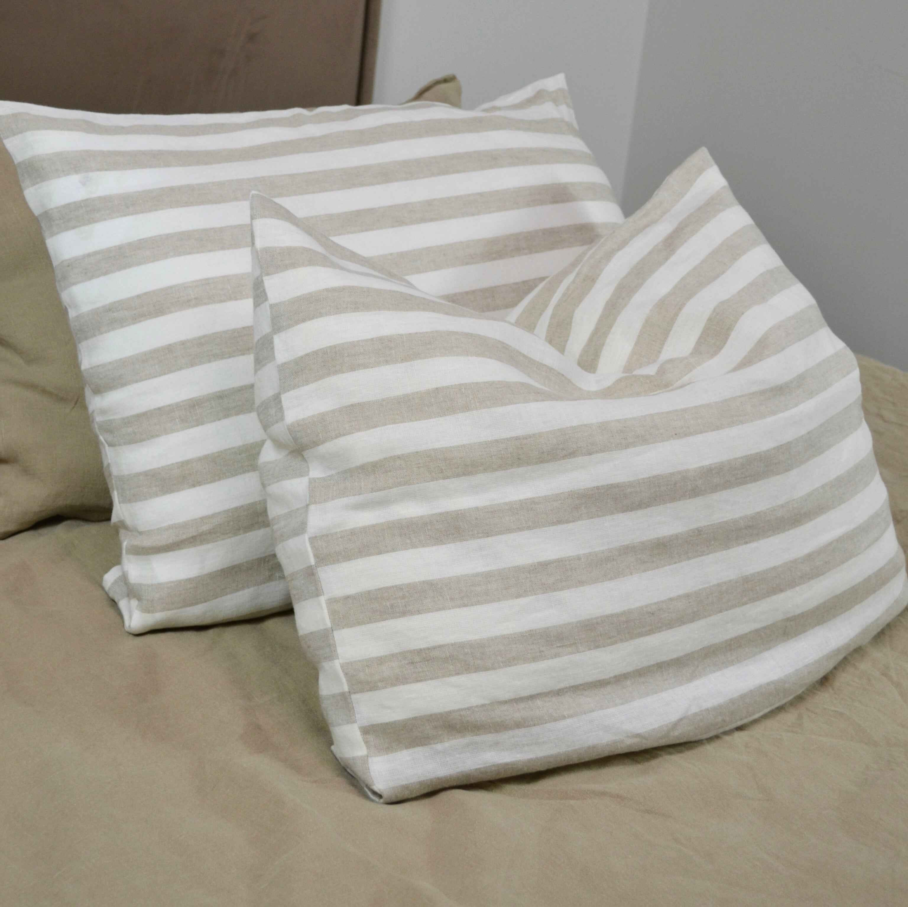Striped Linen Bedding with Bamboo Buttons - LinumLenis