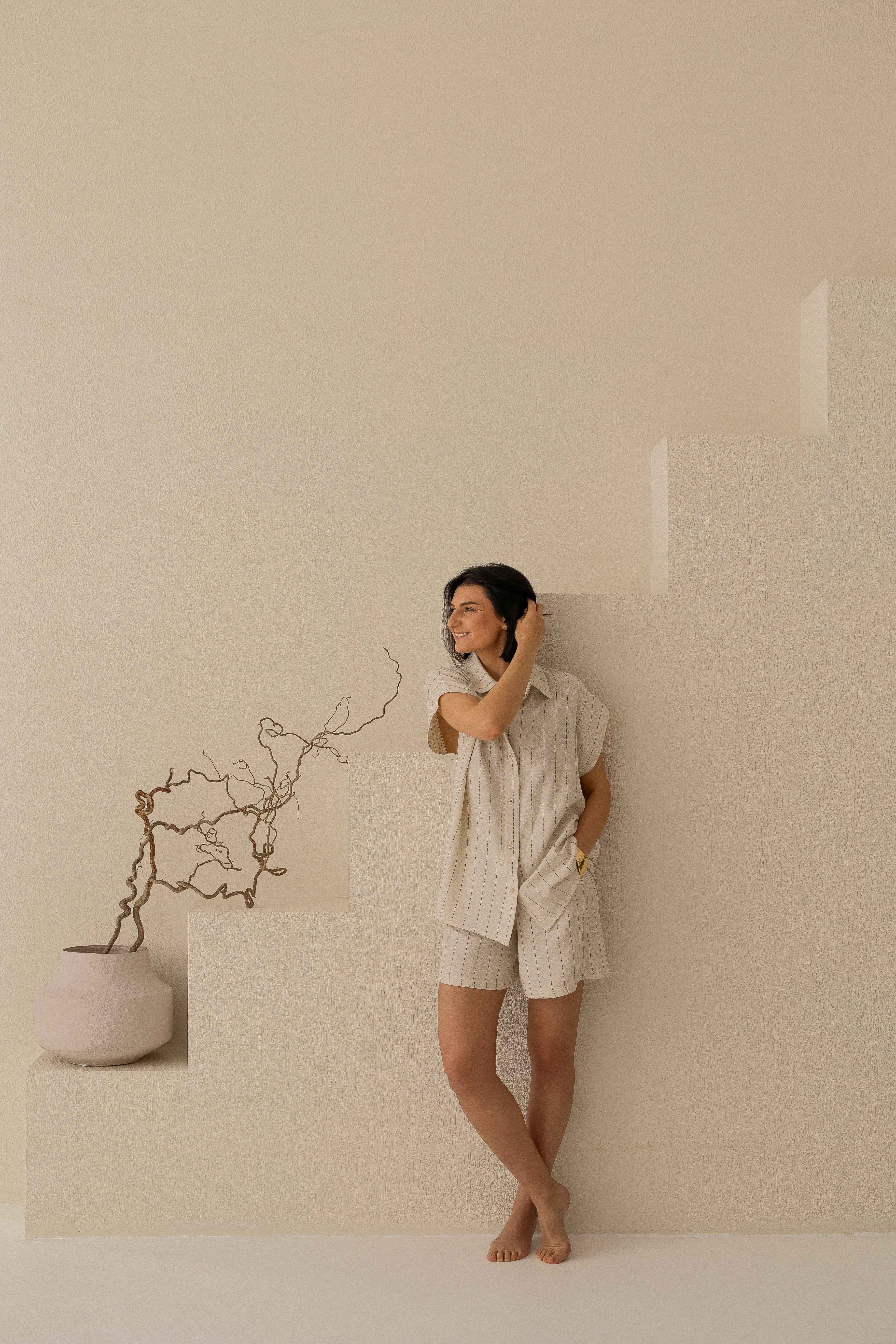 Striped Linen Set With Shorts
