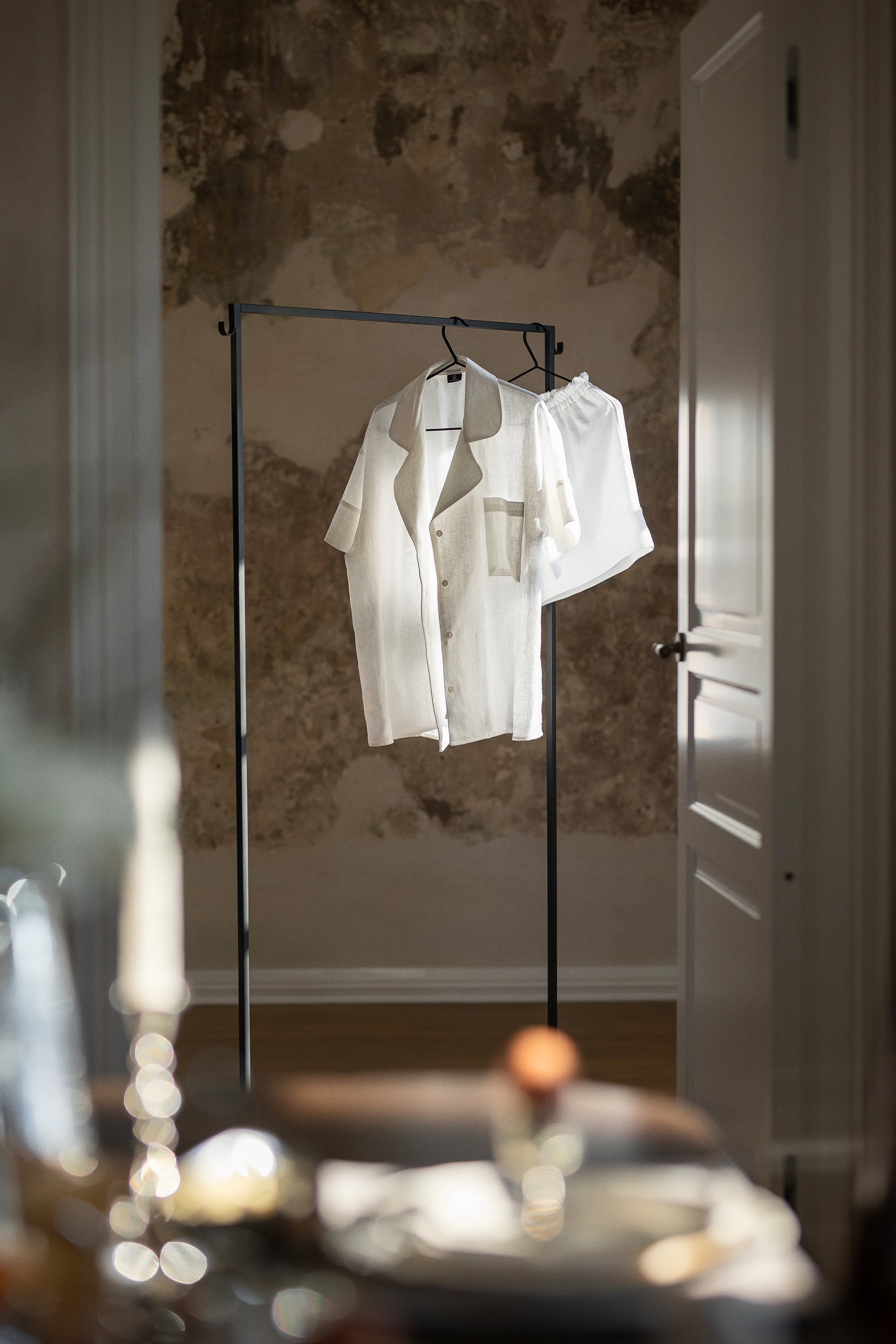 Short Sleeve & Pants – Natural Linen Set in Pure White - LinumLenis