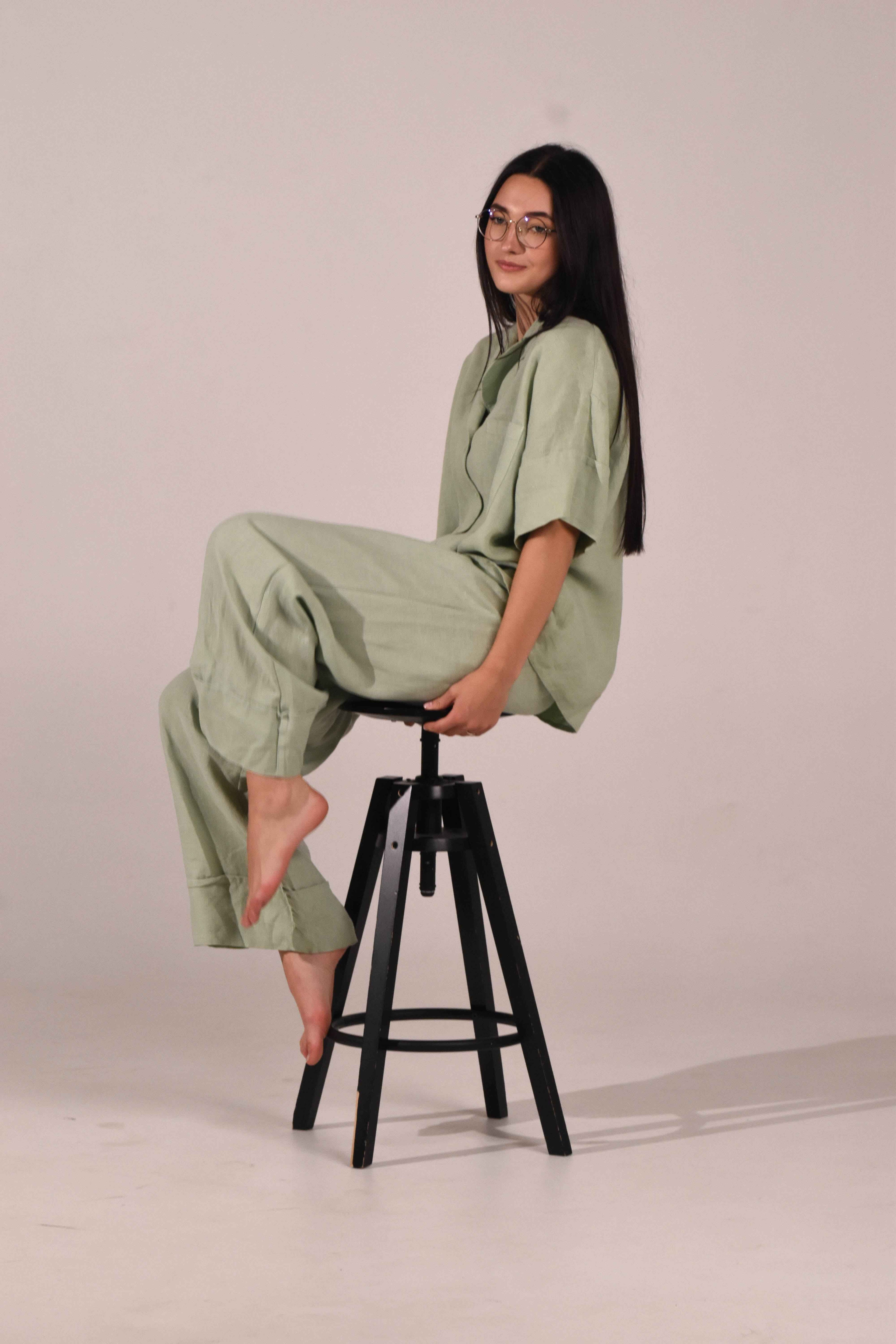 Short Sleeve Linen Shirt – Matcha - LinumLenis