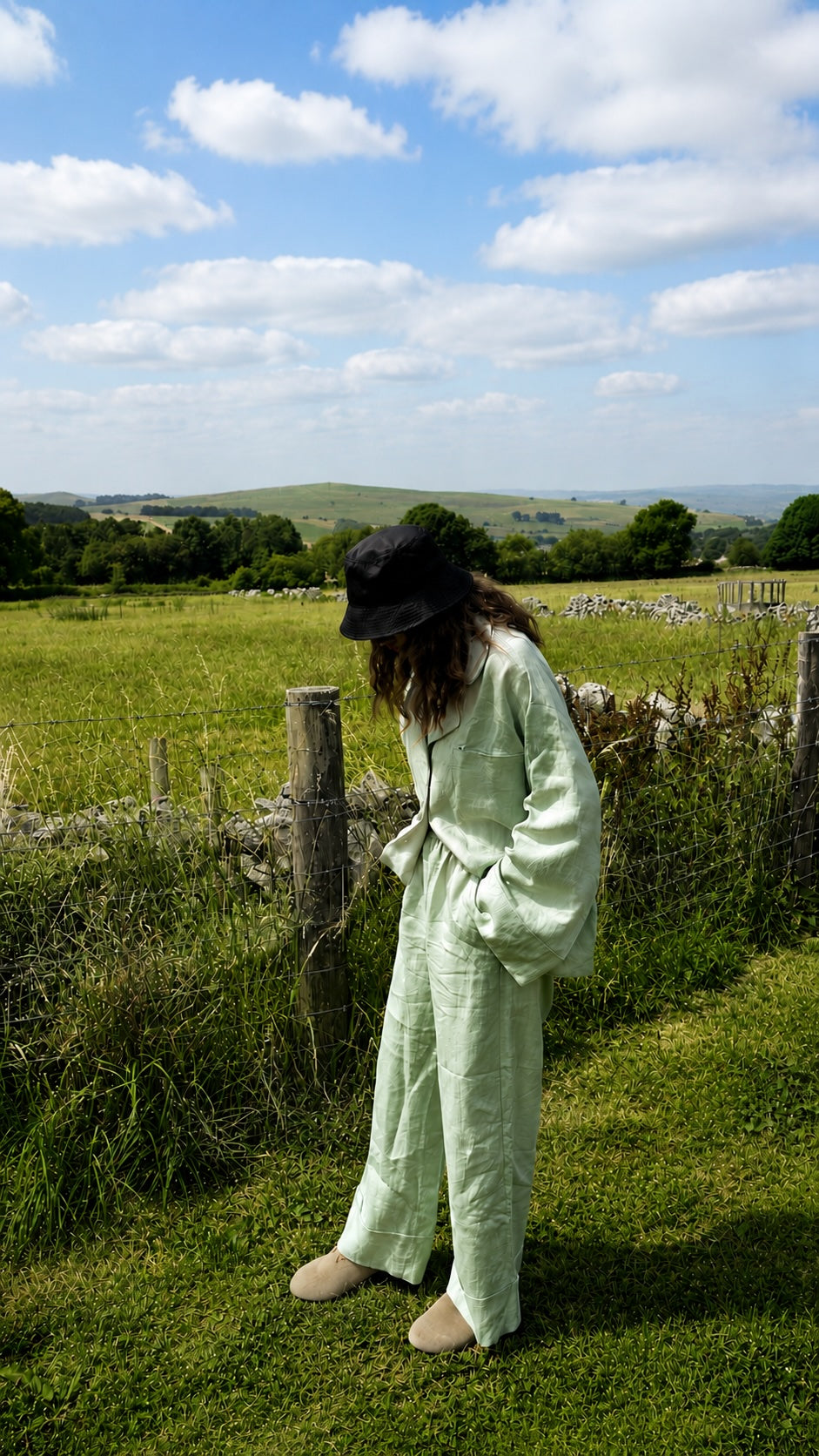 Long Sleeve & Pants – Softened Linen Set in Matcha