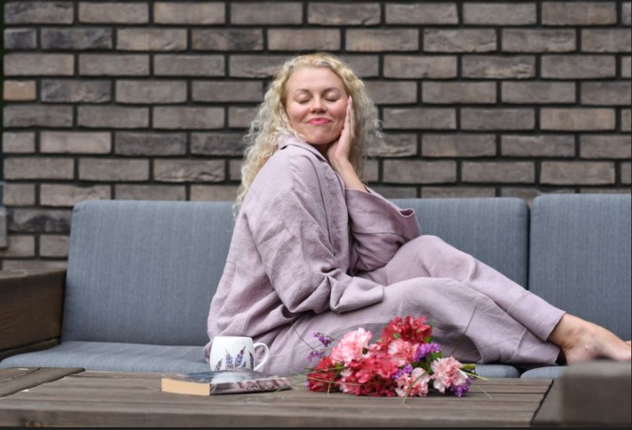 Long Sleeve & Pants – Washed Linen Loungewear in Morning Mist (Ash Rose)