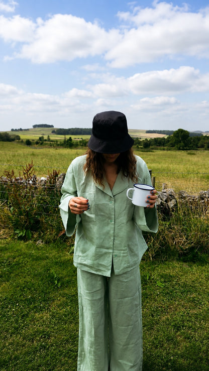 Long Sleeve &amp; Pants – Softened Linen Set in Matcha