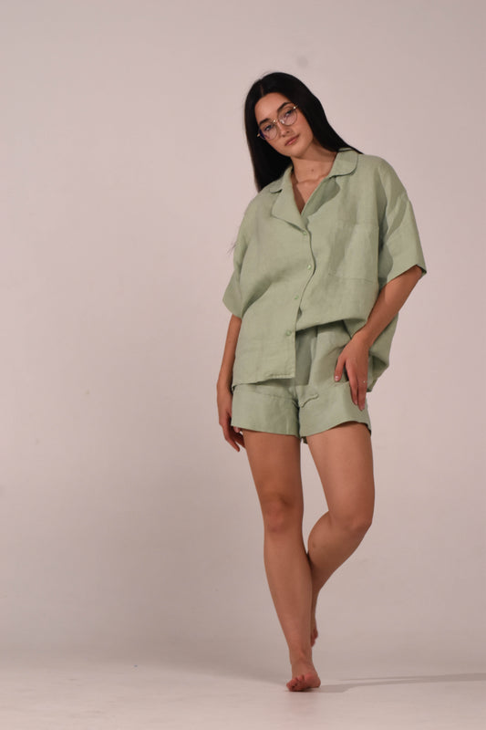 Short Sleeve Linen Shirt – Matcha
