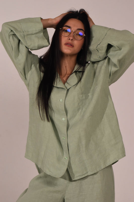 Linen Long Sleeve Shirt - Matcha