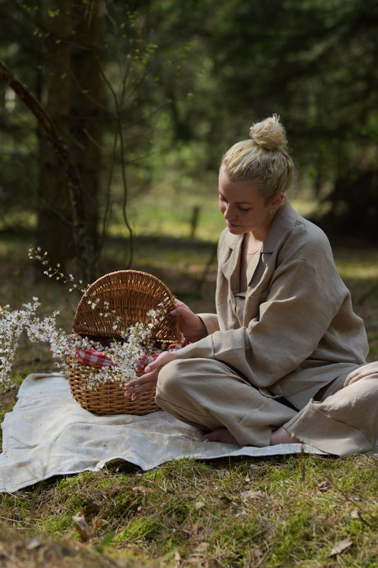 Long Sleeve & Shorts – Natural Linen Set in Warm Cocoa