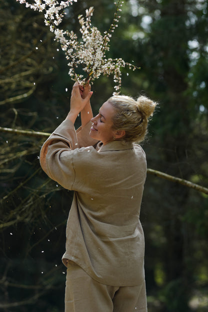 Long Sleeve Linen Shirt – Warm Cocoa