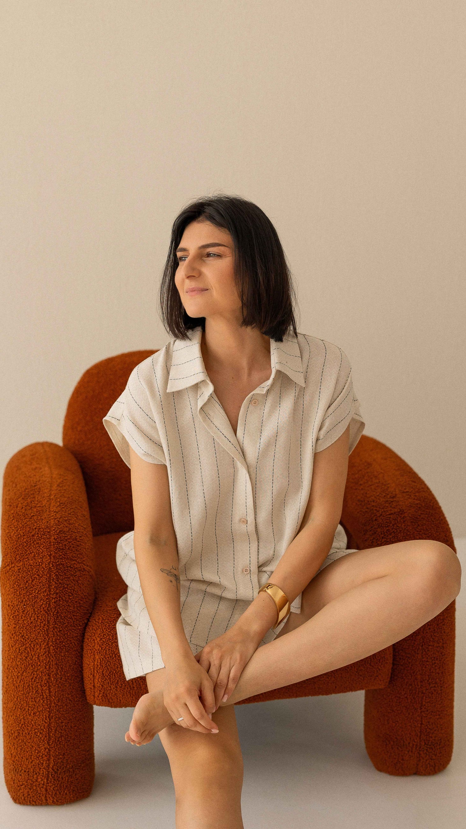 Striped Linen Set With Shorts