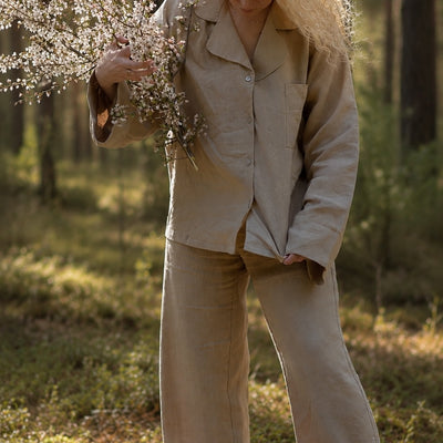 Long Sleeve Linen Shirt & Pants Set – Warm Cocoa
