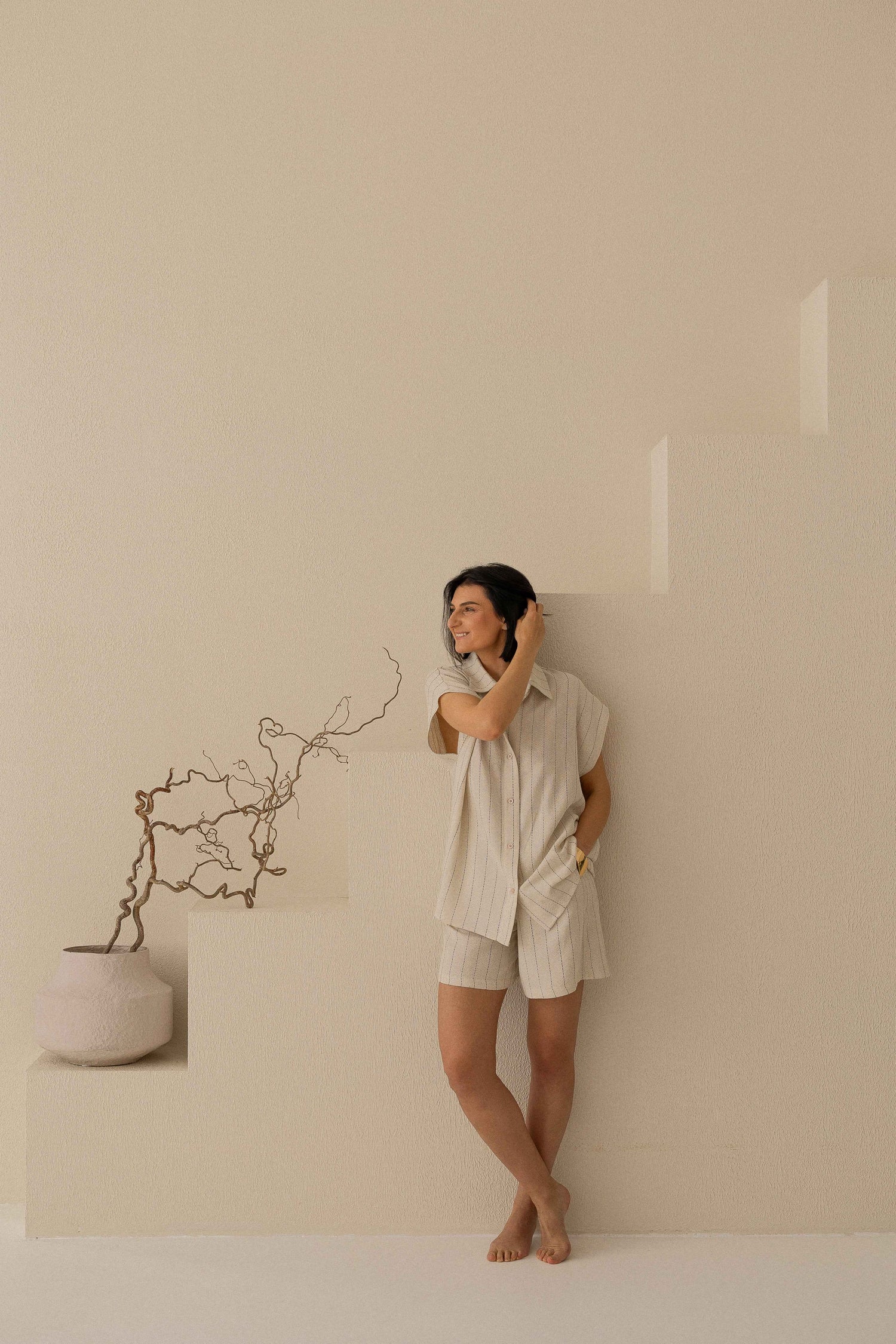 Striped Linen Set With Shorts