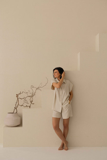 Striped Linen Set With Shorts