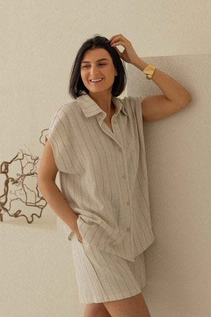 Striped Linen Set With Shorts