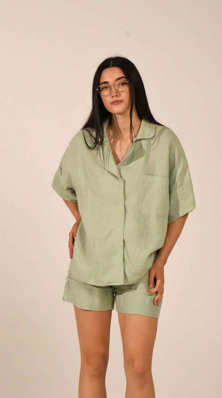 Linen Shorts –  Matcha - LinumLenis