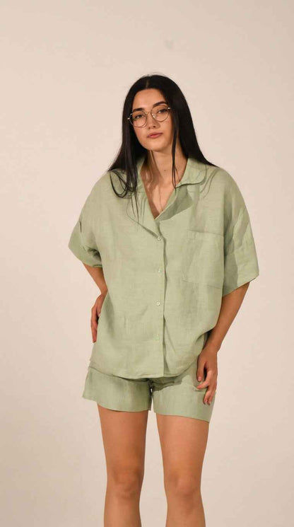 Linen Shorts –  Matcha - LinumLenis