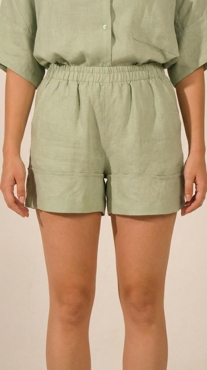 Linen Shorts –  Matcha - LinumLenis