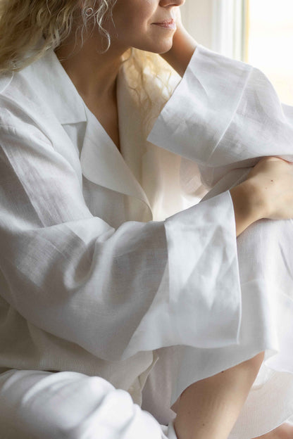 Long Sleeve &amp; Pants – Natural Linen Set in Pure White - LinumLenis