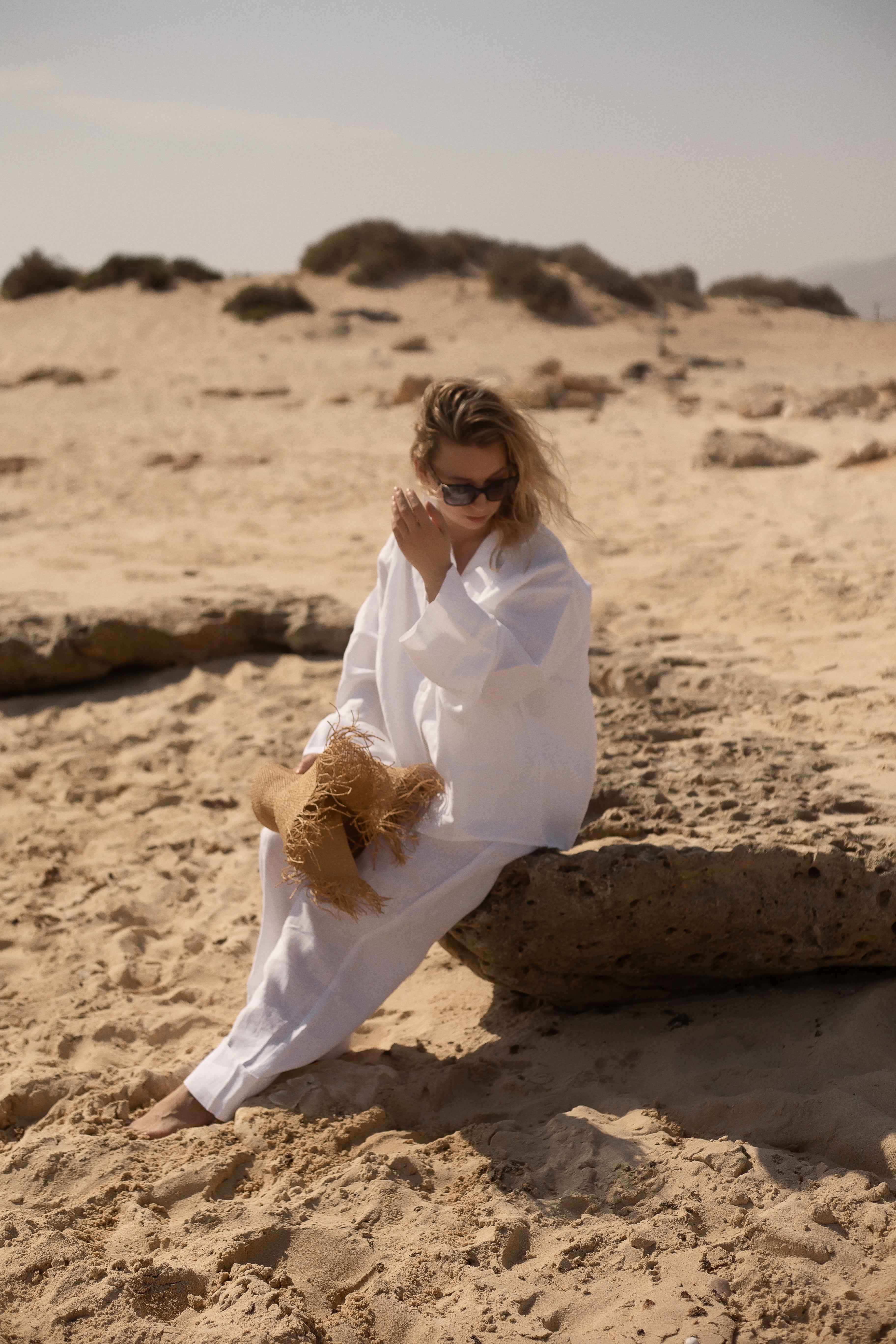 Long Sleeve &amp; Pants – Natural Linen Set in Pure White - LinumLenis