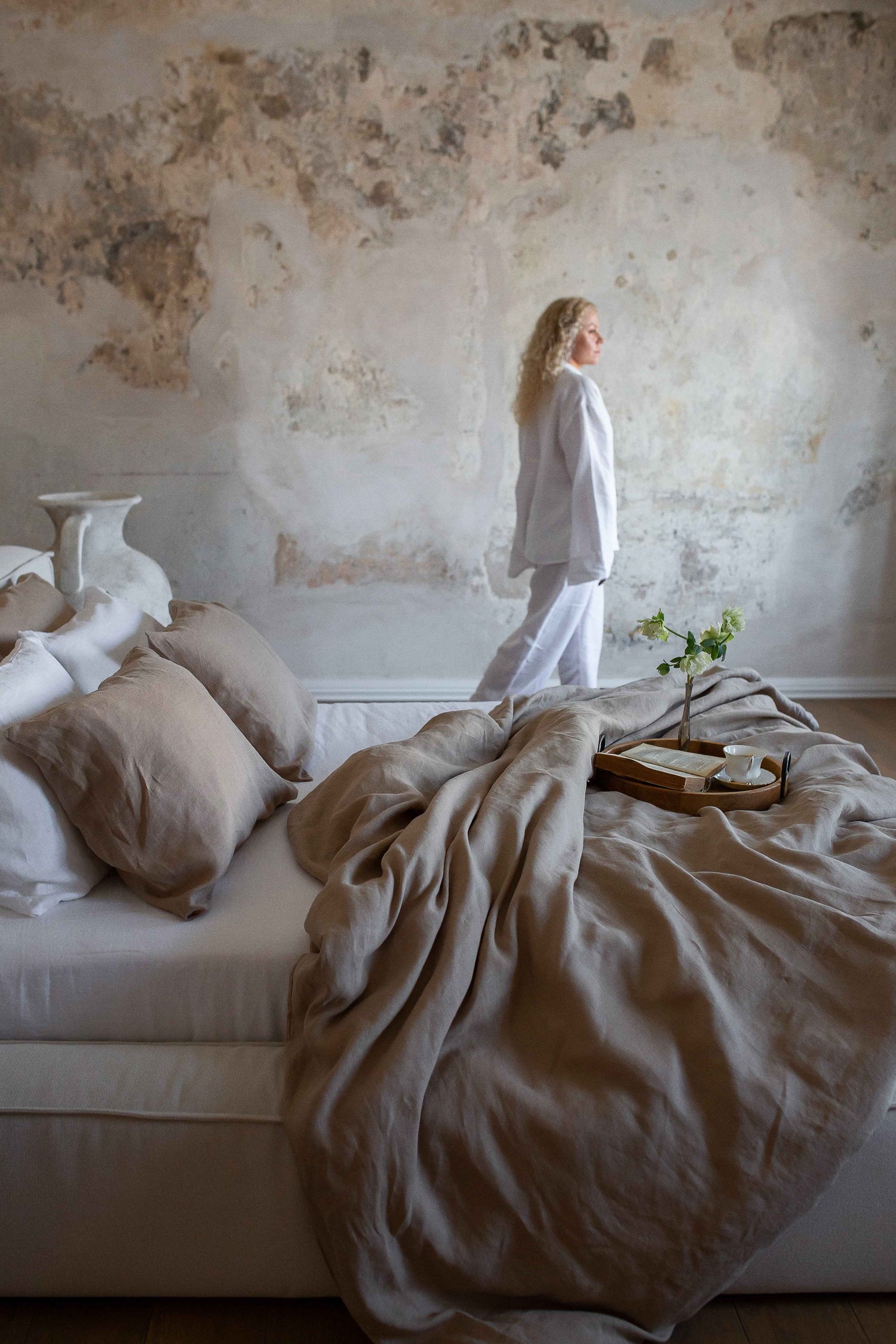 Long Sleeve &amp; Pants – Natural Linen Set in Pure White - LinumLenis