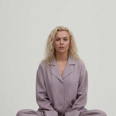 Long Sleeve & Pants – Washed Linen Loungewear in Morning Mist (Ash Rose)