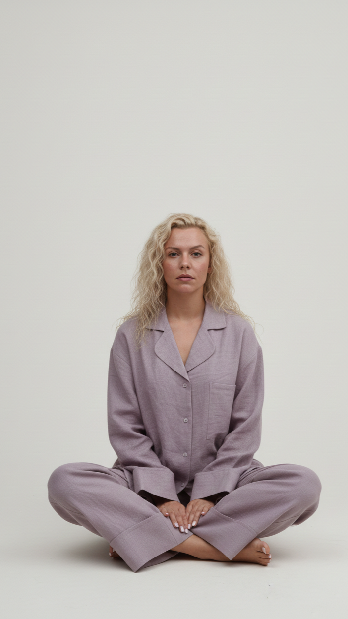 Long Sleeve &amp; Pants – Washed Linen Loungewear in Morning Mist (Ash Rose) - LinumLenis