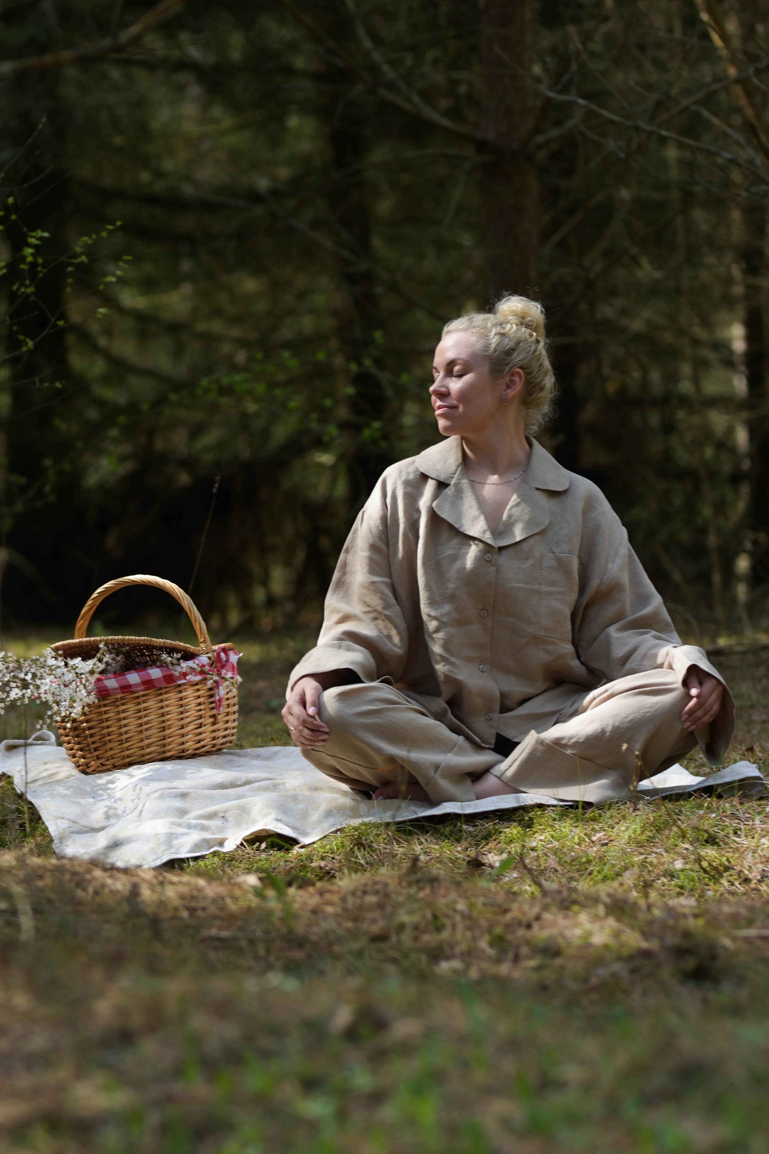 Long Sleeve &amp; Shorts – Natural Linen Set in Warm Cocoa - LinumLenis