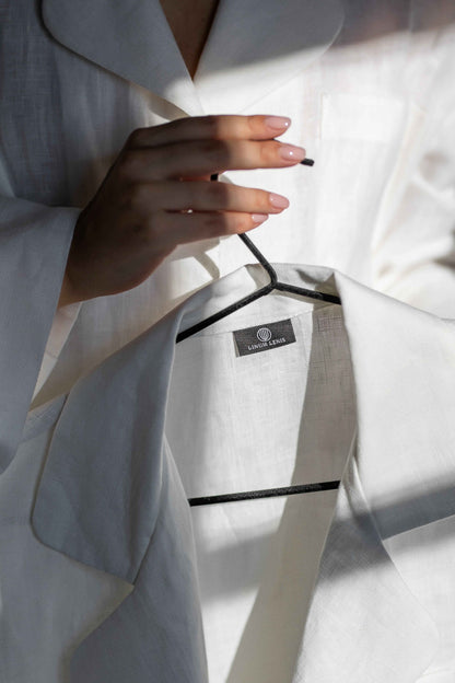 Short Sleeve &amp; Pants – Natural Linen Set in Pure White - LinumLenis