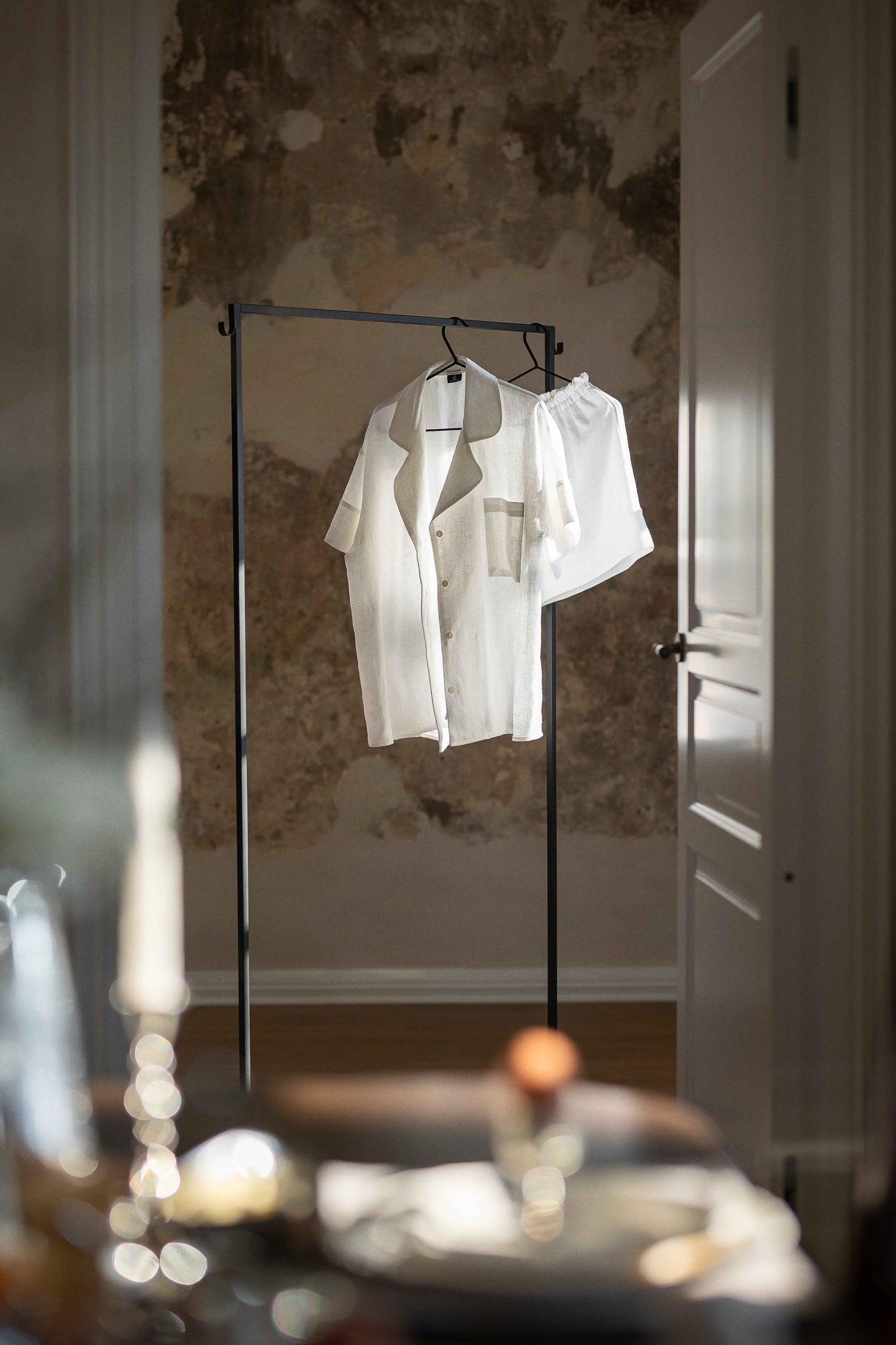 Short Sleeve &amp; Pants – Natural Linen Set in Pure White - LinumLenis