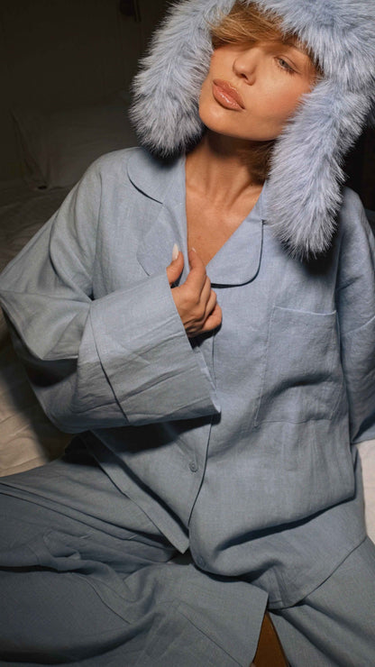 Sky Blue Linen Suit - LinumLenis