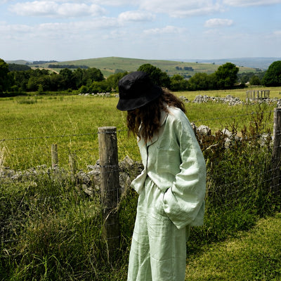 Long Sleeve & Pants – Softened Linen Set in Matcha