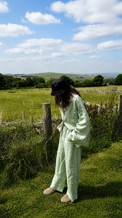 Long Sleeve &amp; Pants – Softened Linen Set in Matcha