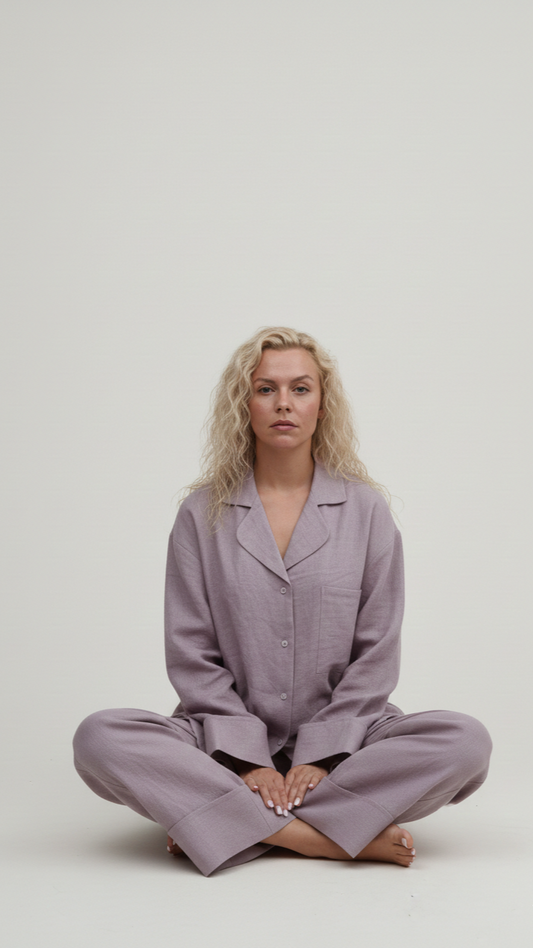 Long Sleeve & Pants – Washed Linen Loungewear in Morning Mist (Ash Rose)