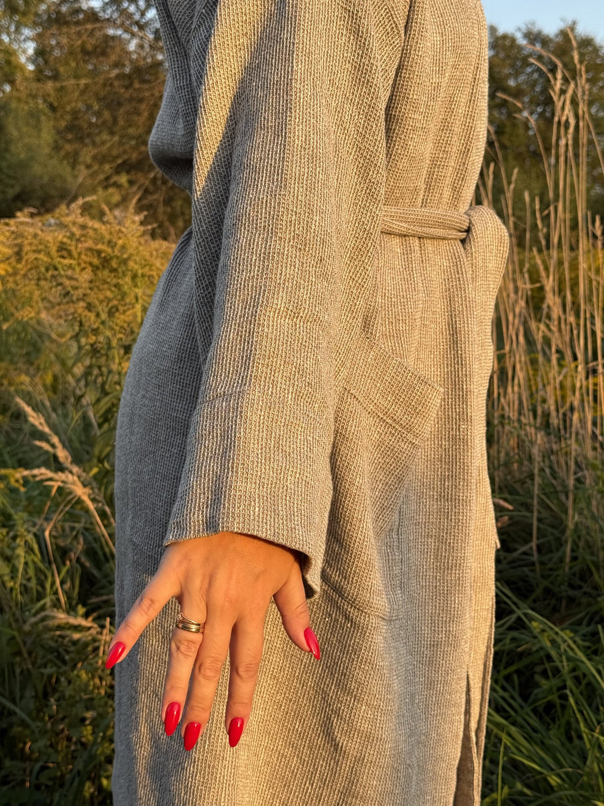Linen robe with recycled denim