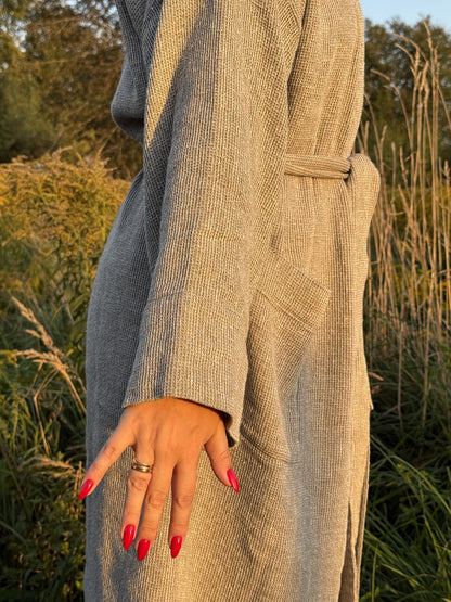 Linen robe with recycled denim