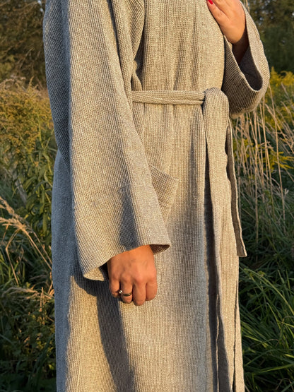 Linen robe with recycled denim