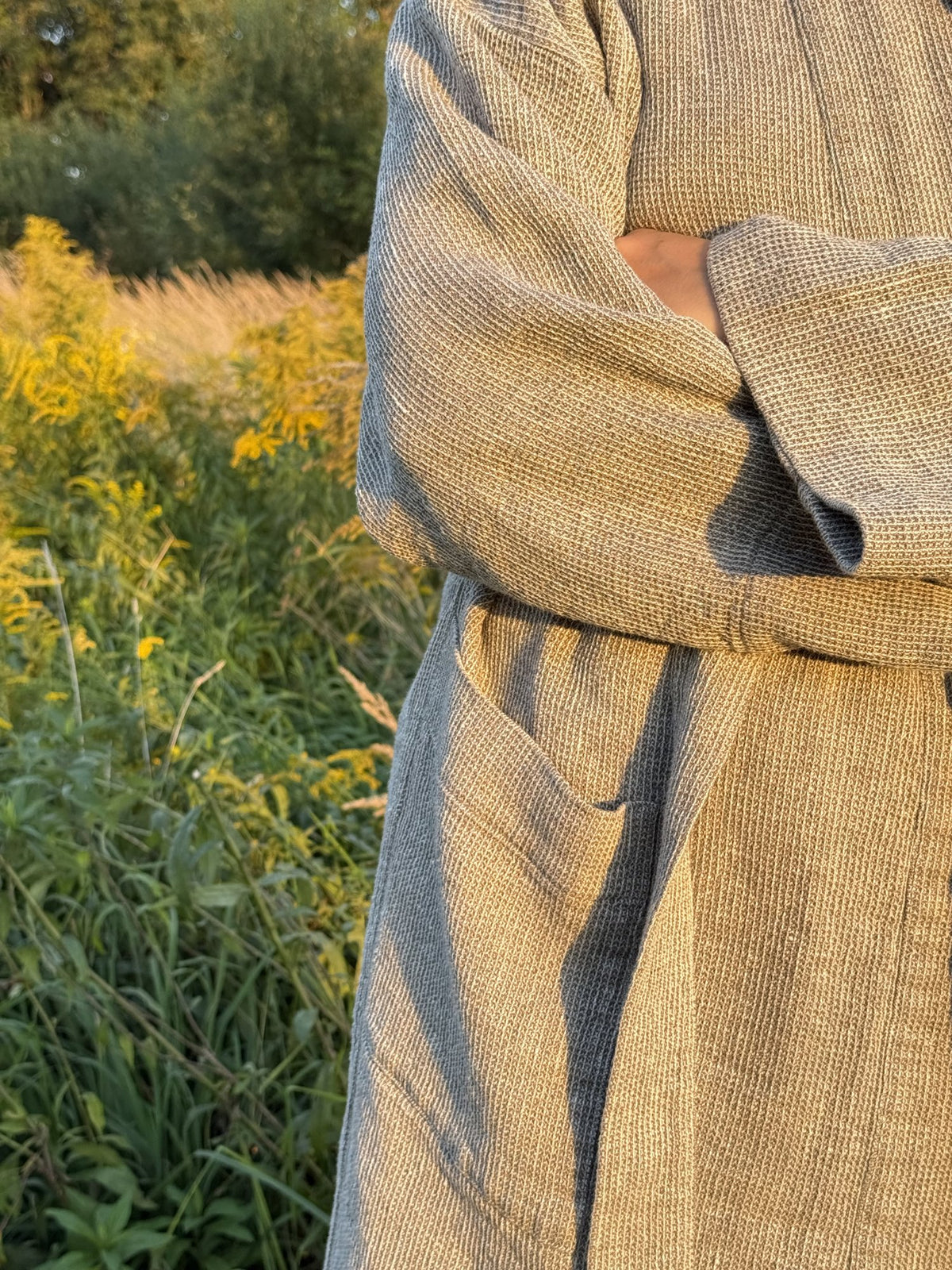 Linen robe with recycled denim