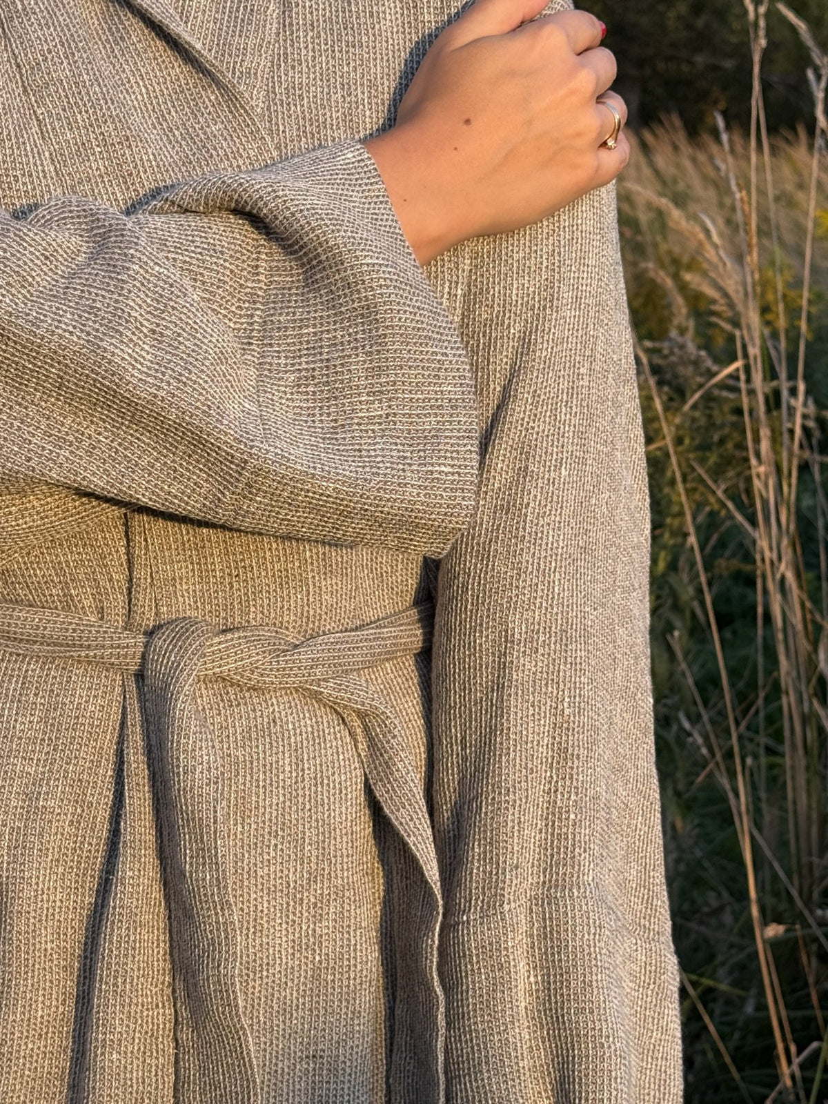 Linen robe with recycled denim