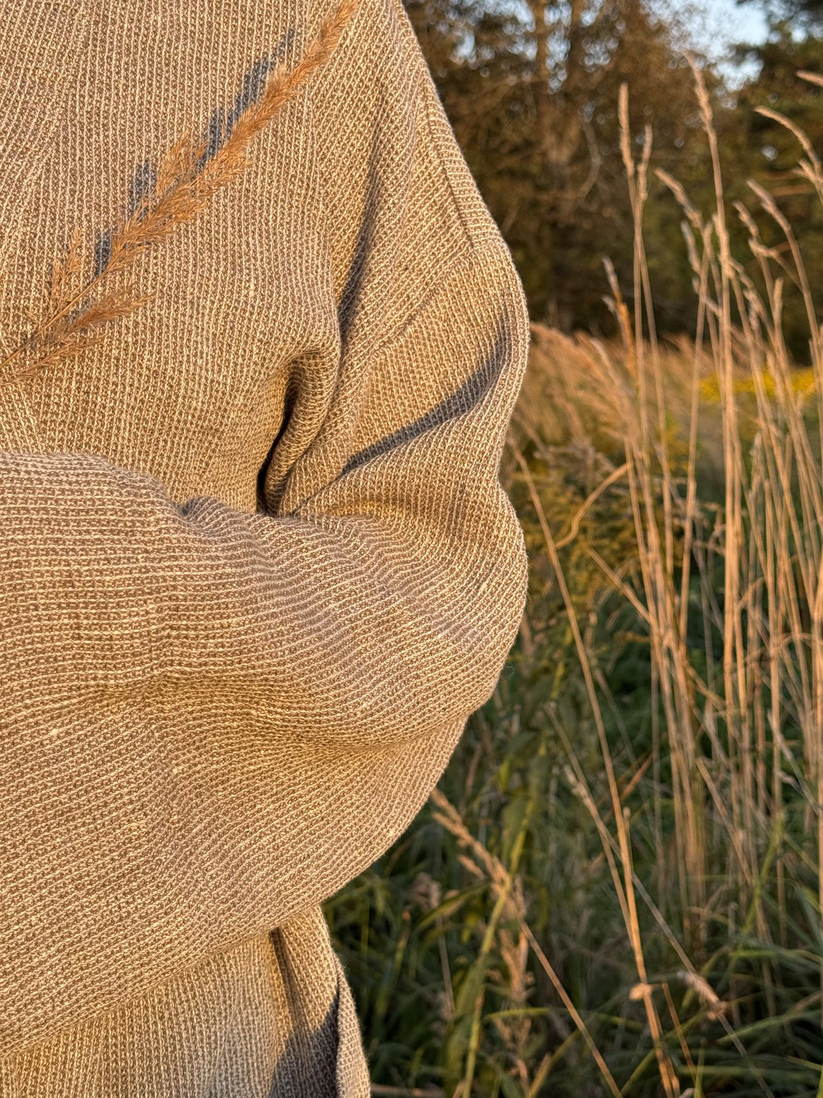 Linen robe with recycled denim